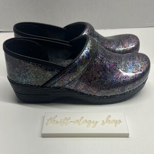 Dansko Professional Clog Mules Shoes Patent Leather Metallic Ink Black Size 11